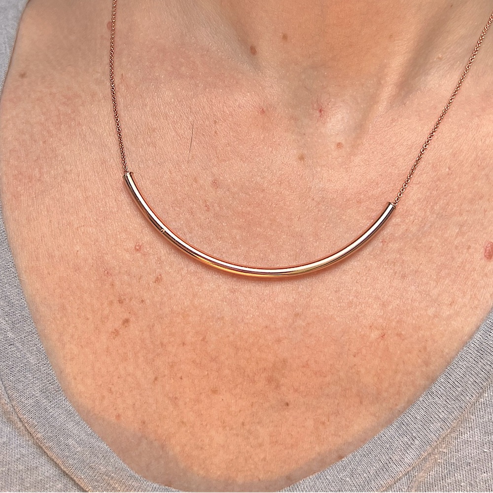 925 Sterling Silver Necklace Rose Gold Tone Curve Bar Modern Chain Minimalist